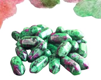RUBY in ZOISITE Mini Double Terminated Crystals - Grid Crystals - Healing Crystals - Tiny Carved Gemstones - Orgonite Crystals