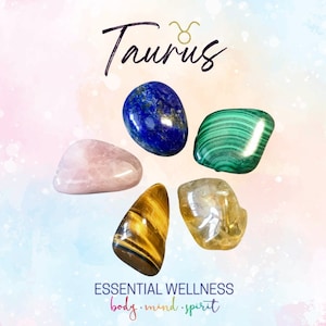 Parure de cristaux TAURUS ENERGY - 2 tailles - avec information et carte de mantras, cadre de présentation et sac de rangement - Reiki amélioré