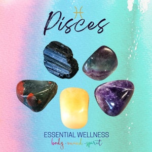 Parure de cristaux PISCES ENERGY - 2 tailles - avec information et carte de mantras, cadre de présentation et sac de rangement - Reiki amélioré