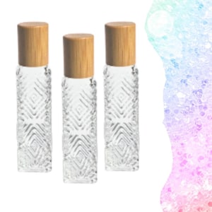 Botella con forma de diamante y tapa de bambú (individual o en juego) - Botella rectangular de vidrio transparente con forma de diamante y tapa de bambú (15 ml)