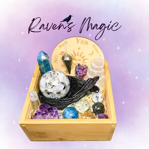 Ensemble de 15 cristaux à haute énergie de RAVEN'S MAGIC, plus une boîte en bambou premium et une carte d'informations et de mantras - Reiki amélioré