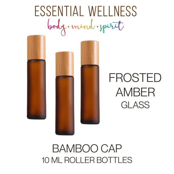 FROSTED AMBER Roller Bottles With Bamboo Cap Single or Sets Etsy