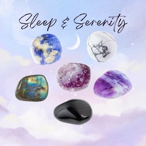 Manifest SLEEP & SERENITY Intention Crystal Set - 2 maten - met info- en mantrakaart, displayframe en opbergtas - Reiki Enhanced