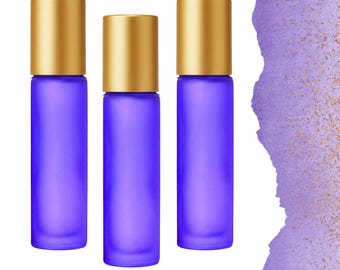 Frosted Purple Glass Roller Bottle • 5ml or 10ml Essential Oil Roller • Stainless or Glass Rollerball • Refillable • Single or Set Options