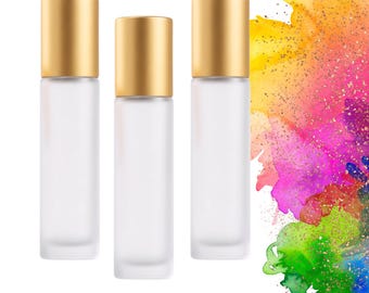 Gematteerde helderglazen rollerfles • 5 ml of 10 ml roller met etherische olie • Roestvrije of glazen rollerbal • Navulbaar • Enkele en set opties