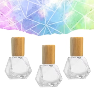 Geometric Shape Clear Glass Roller Bottle with Bamboo Cap • 15ml Essential Oil Roller • Stainless Rollerball • Signature Shapes • Refillable