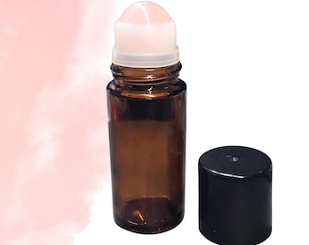 Aplikator do olejku z kwarcu różowego Heart-Centered – narzędzie do samoopieki z naładowaniem Reiki, 50 ml, bursztynowa szklana butelka z kamieniami szlachetnymi, czarna nakrętka