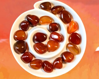 CARNELIAN Tumbled Stone - Choice of Sizes and Quantity - Polished High Energy Healing Stones with Information Card - Reiki Enhanced