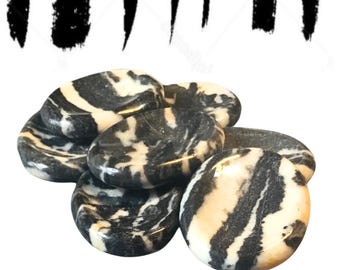 ZEBRA STONE Worry Stone, Calming and Anxiety Relief Stone, Thumb Stone, Fidget and Meditation Crystal – Reiki Enhanced