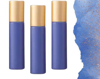 Ocean Blue Glass Roller Bottle • 5ml or 10ml Essential Oil Roller • Stainless or Glass Rollerball • Refillable • Single or Set Options