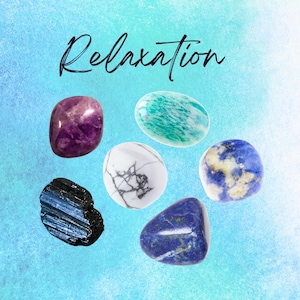 Ensemble d'intentions de cristal RELAXATION Manifest - 2 tailles - avec information et carte de mantras, cadre de présentation et sac de rangement - Reiki amélioré