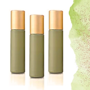 PRAIRIE GREEN Roller Bottles - Single or Sets - 10 or 5 ml Glass - Your Choice of Cap Color & Gemstone, Stainless or Glass Rollerball