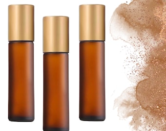 Frosted Amber Glass Roller Bottle • 5ml or 10ml Essential Oil Roller • Stainless or Glass Rollerball • Refillable • Single & Set Options