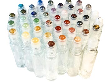 Gemstone Roller Bottle – 49 Crystal Rollerball Choices | Clear 5ml or 10ml Glass Bottle