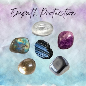 Ensemble d'intentions en cristal Manifest EMPATH PROTECTION - 2 tailles - avec carte d'informations et de mantras, cadre de présentation et sac de rangement - Reiki amélioré
