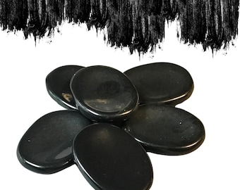 BLACK TOURMALINE Worry Stone, Calming and Anxiety Relief Stone, Thumb Stone, Fidget and Meditation Crystal – Reiki Enhanced