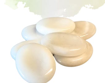 WHITE JADE Worry Stone, Calming and Anxiety Relief Stone, Thumb Stone, Fidget and Meditation Crystal – Reiki Enhanced