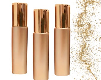 Soft Gold Glass Roller Bottle • 10ml Essential Oil Roller • Stainless or Glass Rollerball • Refillable • Single or Set Options