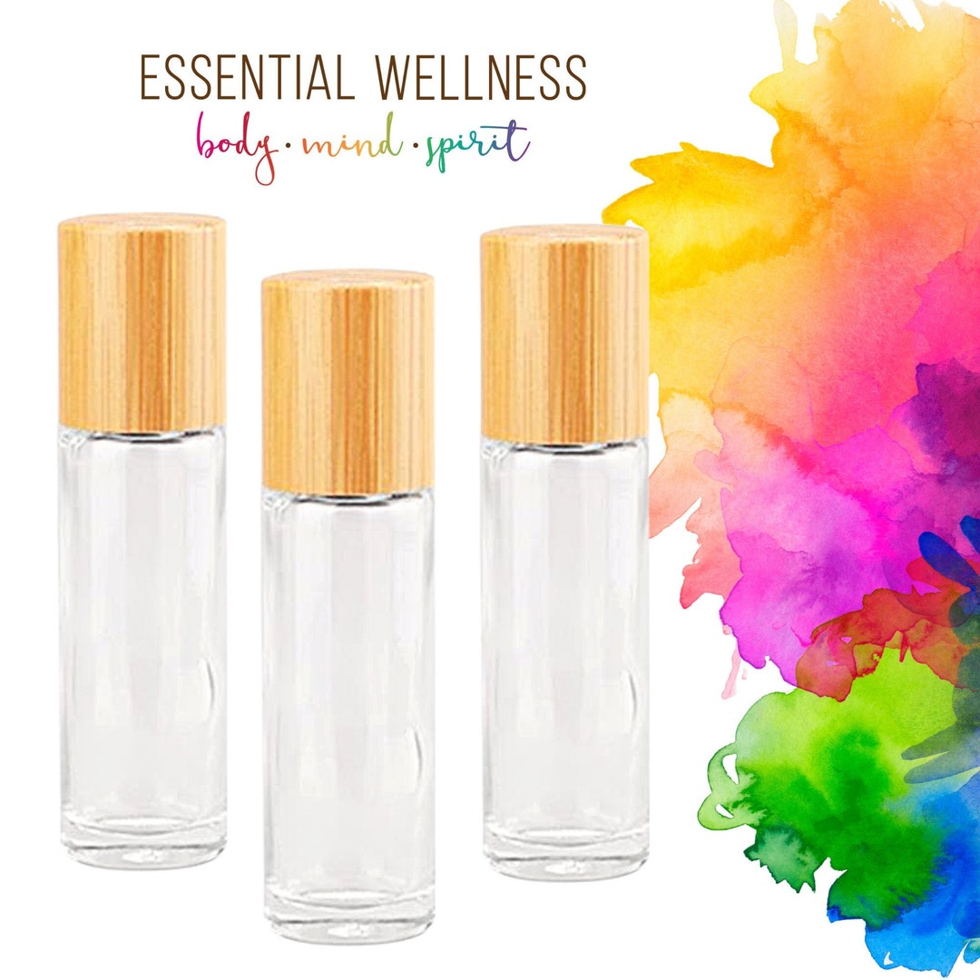 CLEAR GLASS Roller Bottles With Bamboo Cap Single or Sets 10 Ml Roll on