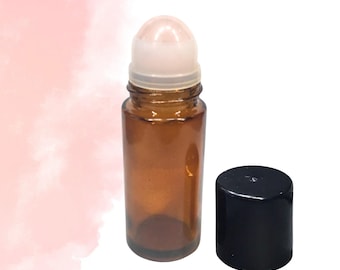 Applicatore di olio di quarzo rosa con cuore centrato - Strumento per la cura di sé caricato Reiki, flacone a rullo in vetro ambrato con pietre preziose da 30 ml, tappo nero