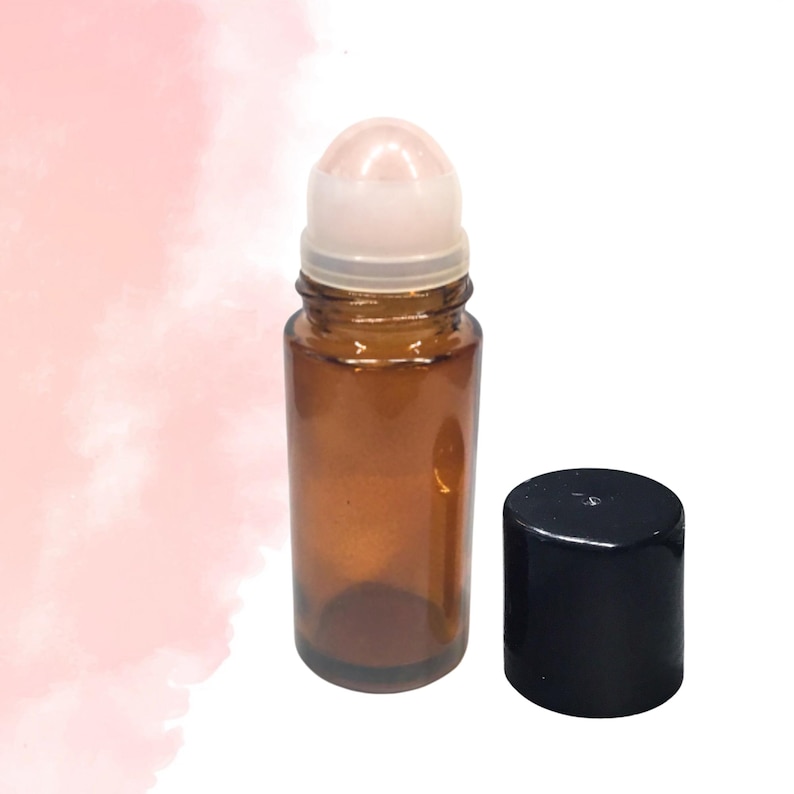 Heart-Centered Rose Quartz Oil Applicator – Reiki Charged Self-Care Tool, 30ml Amber Glass Gemstone Roller Bottle, Black Cap image 1