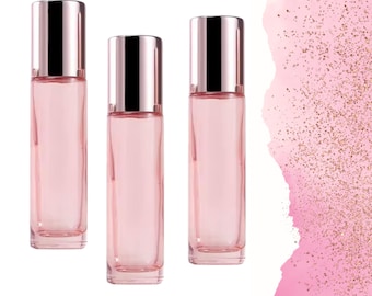 Blush Pink Glass Roller Bottle • 5ml or 10ml Essential Oil Roller • Stainless or Glass Rollerball • Refillable • Single & Set Options