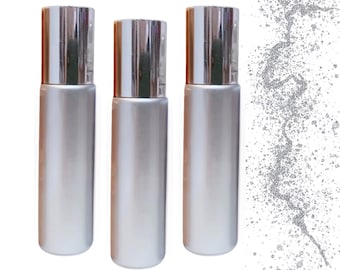 Soft Silver Glass Roller Bottle • 10ml Essential Oil Roller • Stainless or Glass Rollerball • Refillable • Single or Set Options