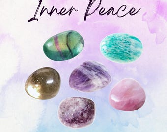 Set de cristales para manifestar la paz interior - 2 tamaños - con tarjeta informativa y de mantra, marco de exhibición y bolsa de almacenamiento - Potenciado con Reiki