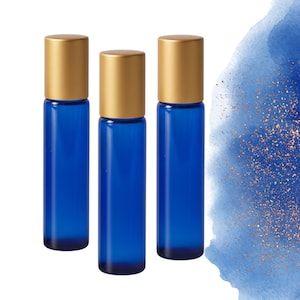 Cobalt Blue Glass Roller Bottle • 5ml or 10ml Essential Oil Roller • Stainless or Glass Rollerball • Refillable • Single & Set Options
