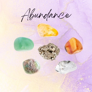 Ensemble d'intentions en cristal Manifest ABUNDANCE - 2 tailles - avec informations et carte de mantras, cadre de présentation et sac de rangement - Reiki amélioré
