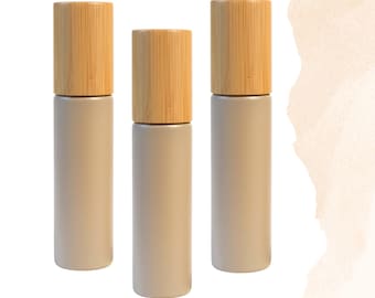 Beach Sand Tan Glass Roller Bottle with Bamboo Cap • 5ml or 10ml Essential Oil Roller • Glass or Stainless Rollerball • Refillable