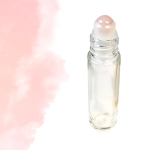ROSE QUARTZ Gemstone Rollerball with Clear Glass 10ml or 5ml Bottle - Choice of Bamboo, Metal or Plastic Cap