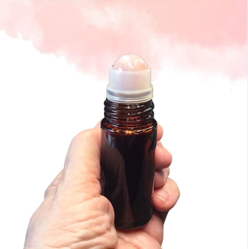 Heart-Centered Rose Quartz Oil Applicator – Reiki Charged Self-Care Tool, 30ml Amber Glass Gemstone Roller Bottle, Black Cap image 3