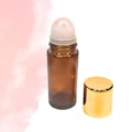 Heart-Centered Rose Quartz Oil Applicator – Reiki Charged Self-Care Tool, 30ml Amber Glass Gemstone Roller Bottle, Gold Cap