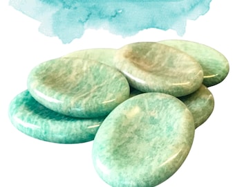 AMAZONITE Worry Stone, Calming and Anxiety Relief Stone, Thumb Stone, Fidget and Meditation Crystal – Reiki Enhanced