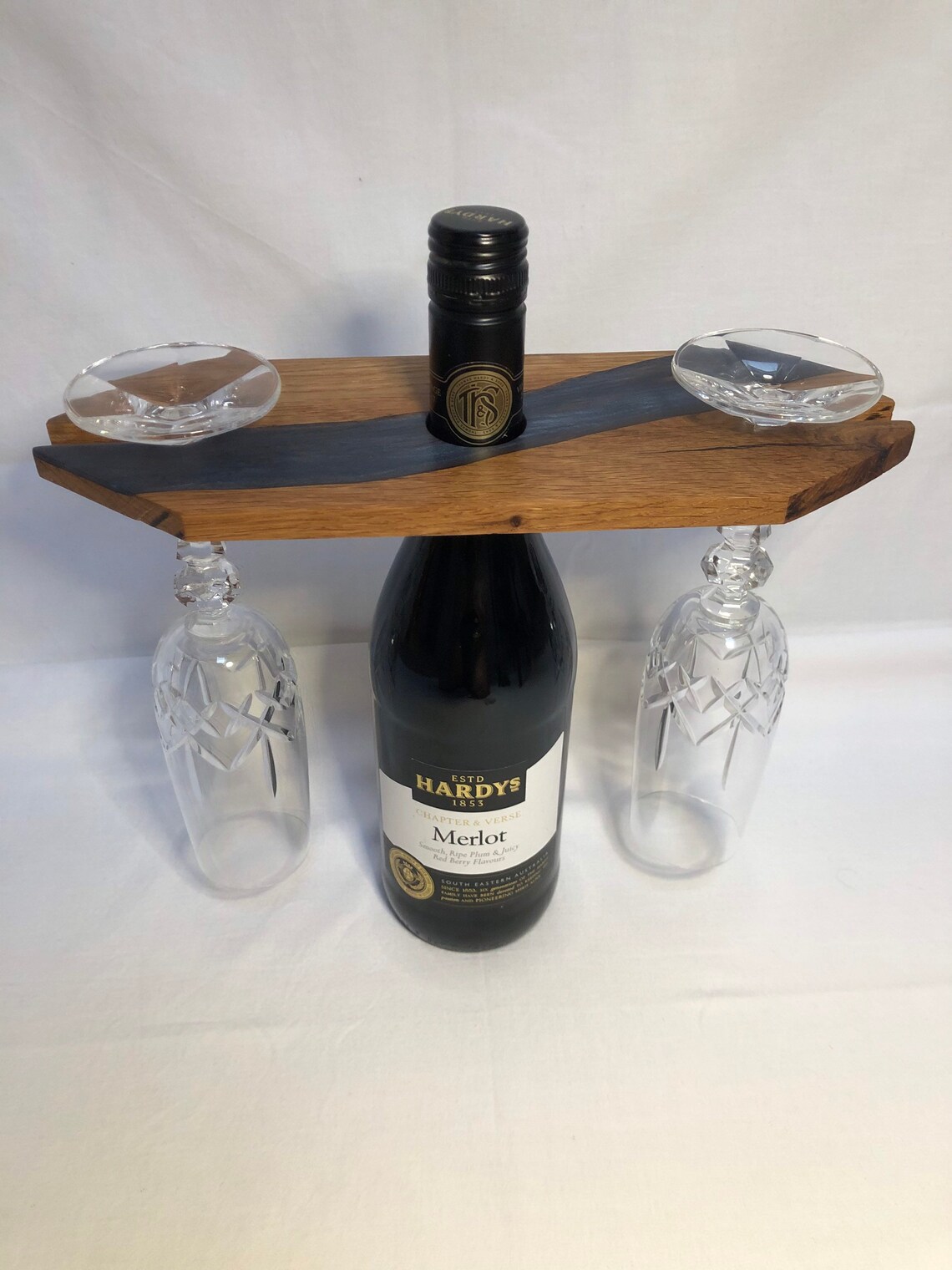Wine and glass holder oak & epoxy resin Etsy