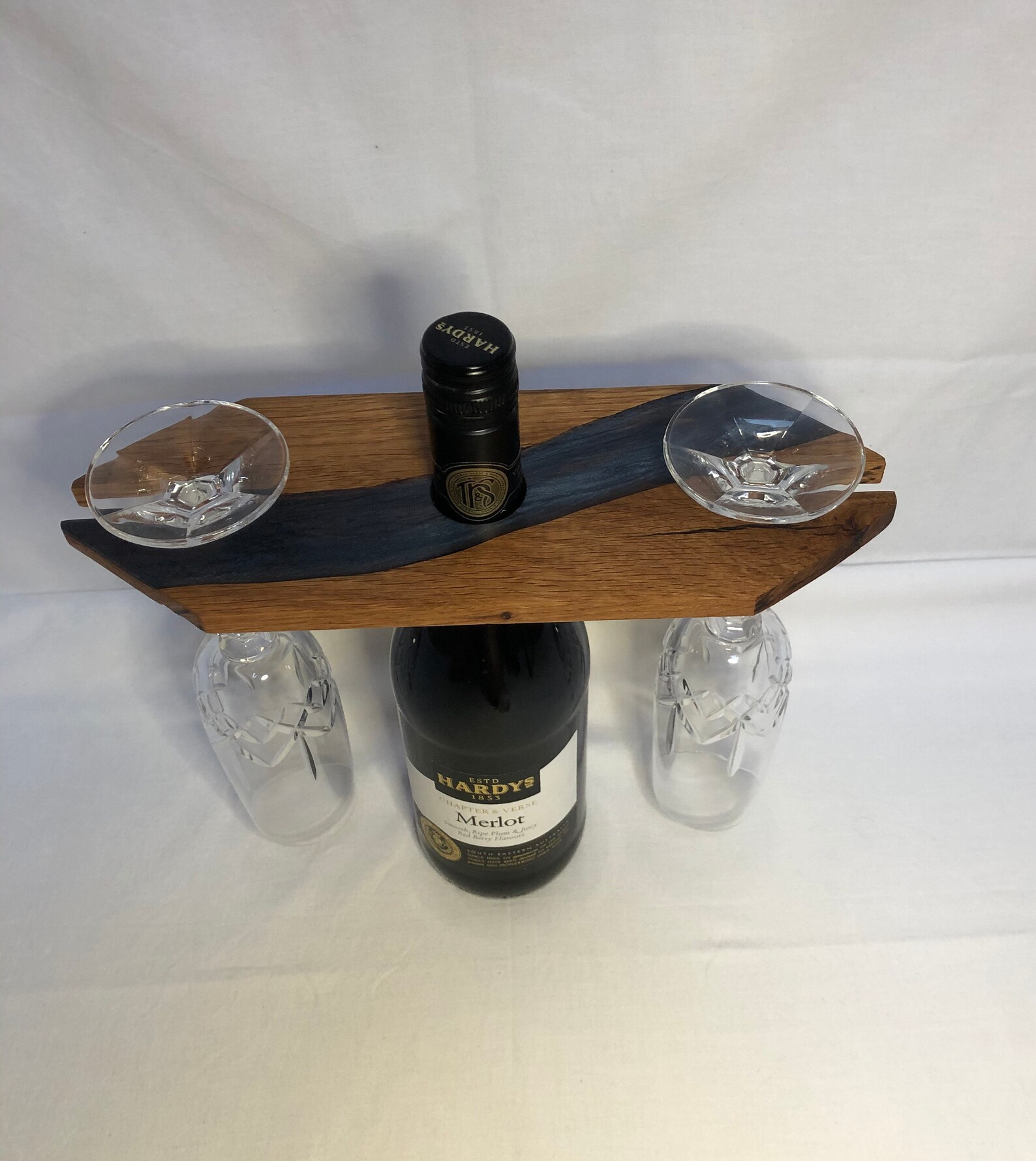Wine and glass holder oak & epoxy resin Etsy