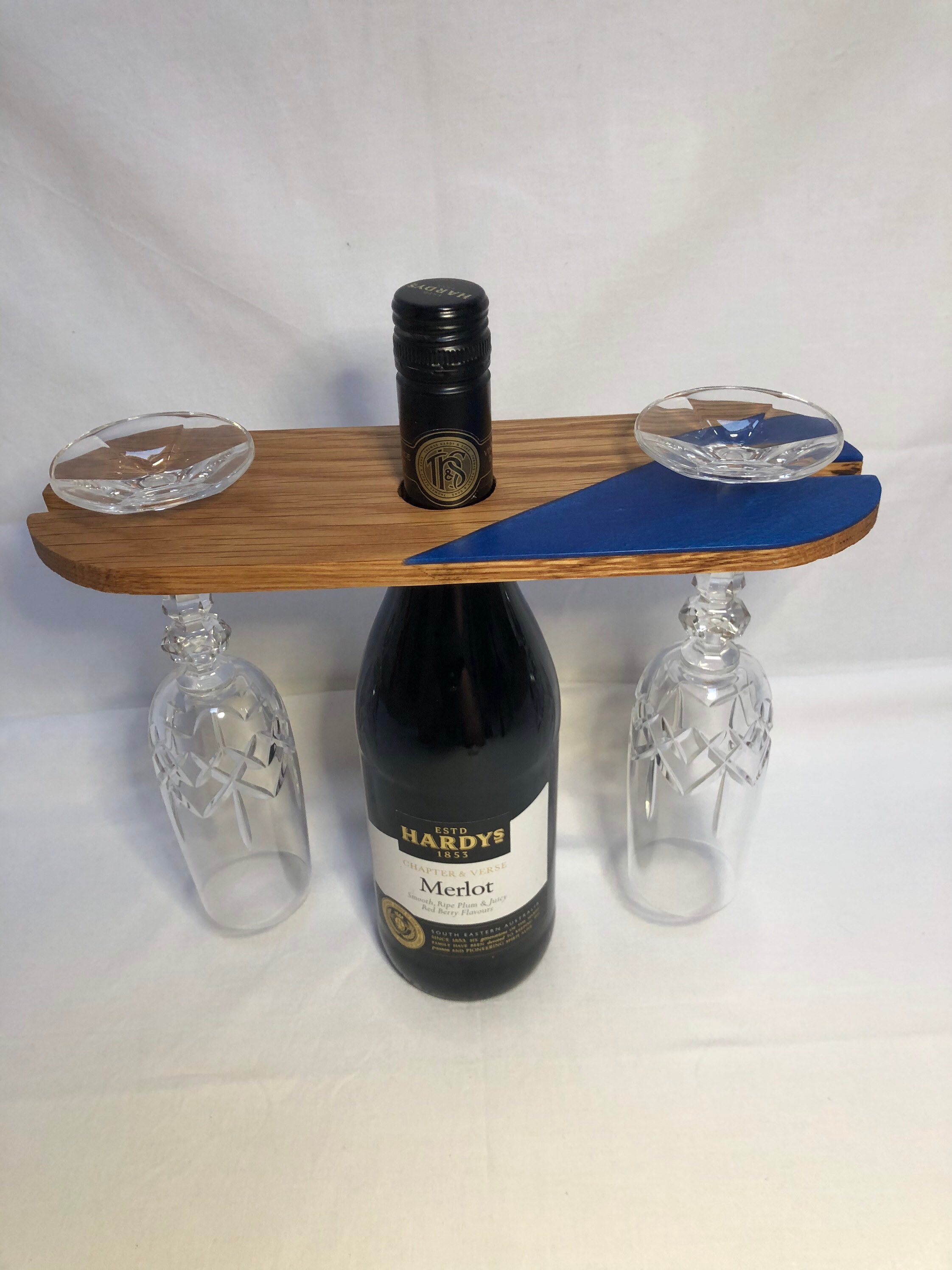 Wine and glass holder oak & epoxy resin Etsy