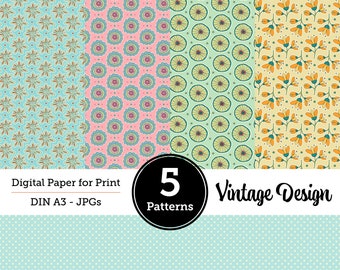Inpakpapier / Vintage design / DIN A3 / Zelf afdrukken / Instant download