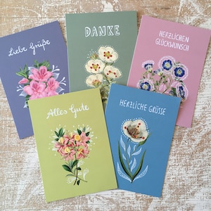 Postkarten-Set, Danke, Liebe Grüße, Alles Gute, Glückwunsch, Grüße