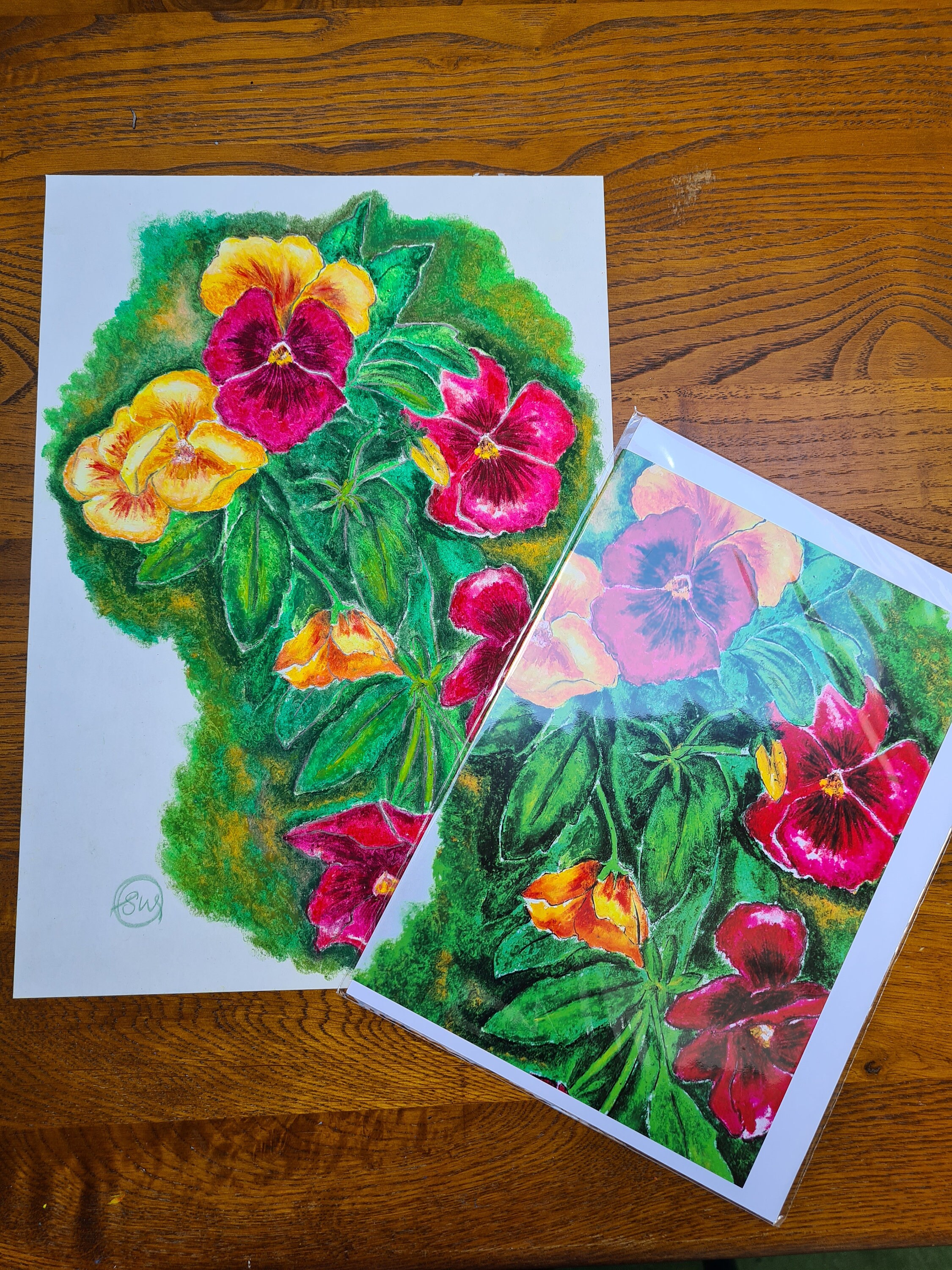 Original Fine Art Oil Pastels A4 Size Flowers Pansies Art Etsy UK