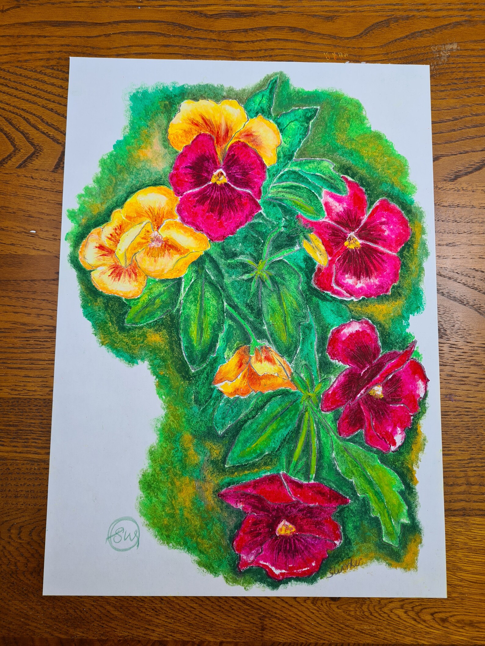 Original Fine Art Oil Pastels A4 Size Flowers Pansies Art Etsy UK