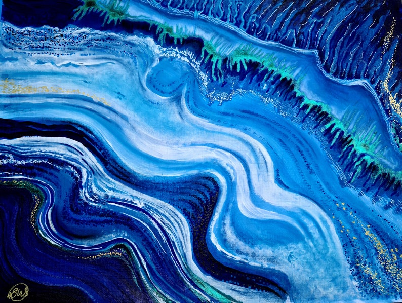 Shades of Blue Acrylic Painting Original Fine Art One Off Etsy