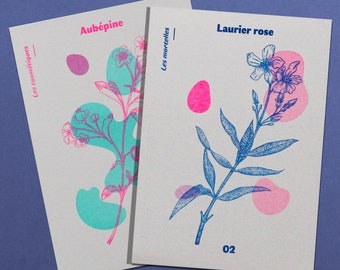 Lot de 2 cartes avec illustrations de plantes | Cartes A6 imprimées en risographie