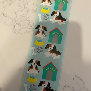 Vintage sandylion stickers - blue back - dog house