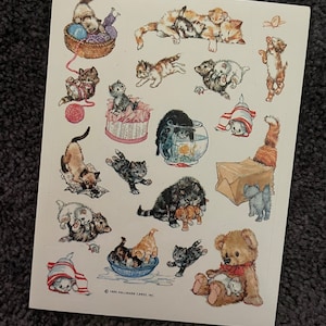 Stickers chats/chatons vintage rares de 1995 - Feuille d'autocollants poinçonnés