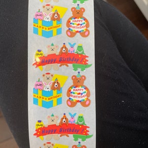 Vintage kromekote stickers - happy birthday animals bears