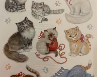 Vintage cat/kittiens stickers - hallmark sticker sheet
