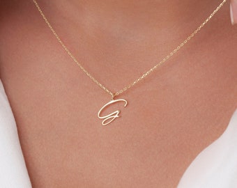 14k Solid Gold Letter Necklace, Personalized Letter Necklace, Initial Necklace, Gift for Her, Initial Letter Necklace, 14k Gold Necklace