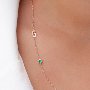 Initial Necklace, Sideways Initial Birthstone Necklace, Birthstone Necklace, Mothers Day Gift, Family Birthstone, Birthstone Letter Necklace
